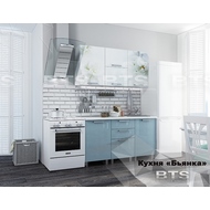 Кухонный гарнитур 1,5 м Бьянка (голубая) с фотопечатью