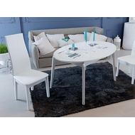 Стол обеденный раздвижной со стеклом серии Марсель СМ(Б)-102.01.12(1), подстолье - белый, столешница - стекло белое, глянец