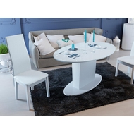 Стол обеденный раздвижной со стеклом серии Марсель СМ(Б)-102.01.12(2), подстолье - белый, столешница - стекло белое, глянец