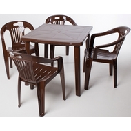 Набор мебели из пластика, квадратный стол и 4 кресла Комфорт-1, цвет: шоколадный