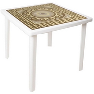 Стол пластиковый квадратный с деколем Греческий орнамент, цвет: белый